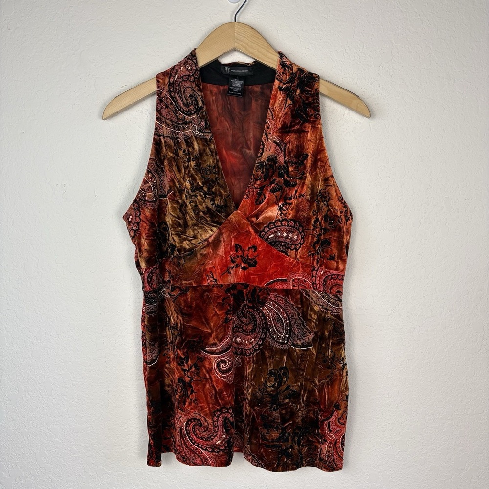 Vtg Y2K Inc Size L Babydoll Tank Top Velvet Whimsy Goth Fairy Grunge Paisley 90s
